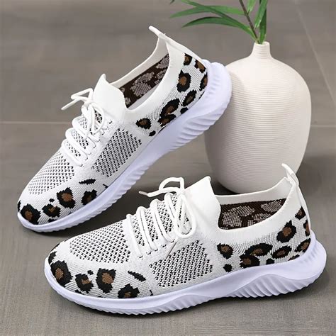 Womens Casual Sneakers Breathable Lace Up Running Shoes Leopard