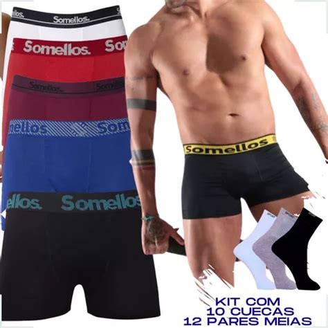 Kit Cuecas Box Boxer Adulto Pares De Meia Cano Alto Frete Gr Tis