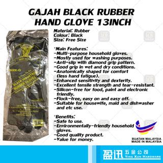 Gajah Brand Black Rubber Hand Glove Sarung Tangan Getah Hitam Black