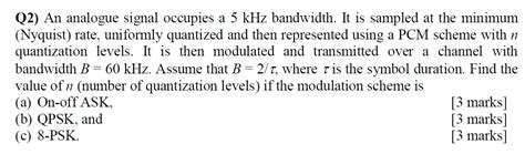 Solved Q2 An Analogue Signal Occupies A 5 KHz Bandwidth It Chegg