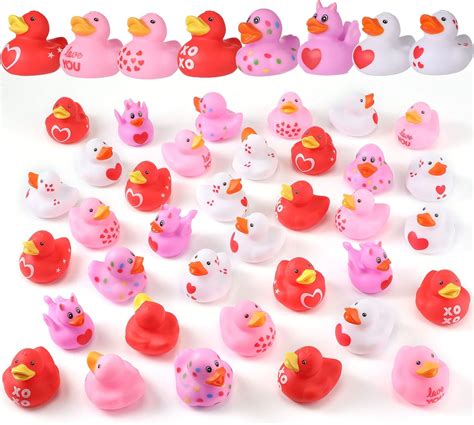 36 Pcs Valentine Rubber Duckies Bulk 2 Inch Mini Love Heart Holiday Ducks Novelty