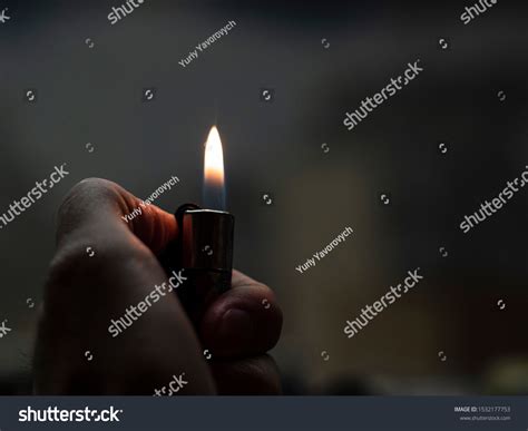 Mens Hands Hold Lighters Fire Cigarette Stock Photo 1532177753