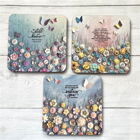 Printed Not 3d Individual Floral Bible Verse Coasters Cork Backed