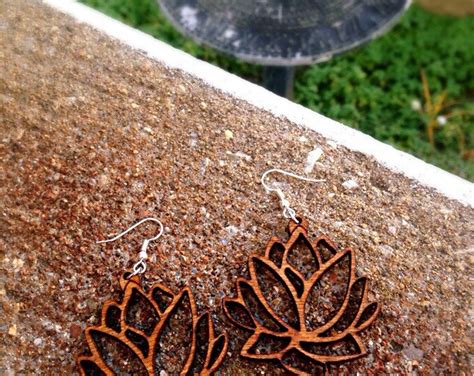 Wood Lotus Flower Earrings Etsy