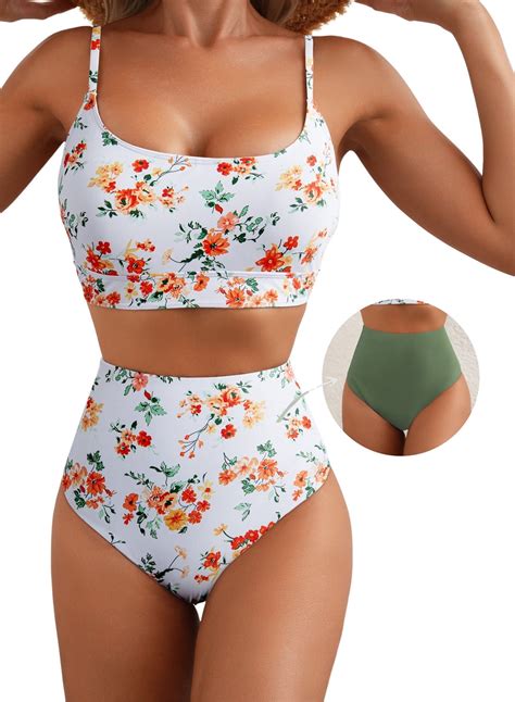 Eytino Womens Swimsuit High Waisted Bikini Sets Tummy Control Swimming Suits Summer Two Piece