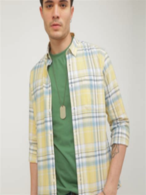 Buy Snitch Yellow Tartan Checks Checked Classic Slim Fit Cotton Casual