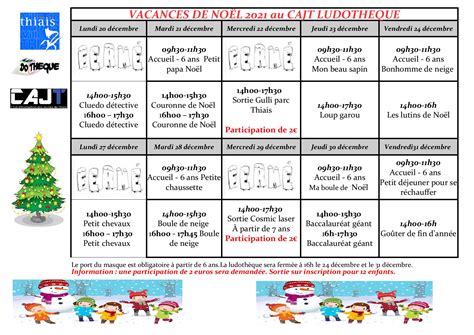 Planning Pour Les Vacances De No L La Ludoth Que Club D Animation