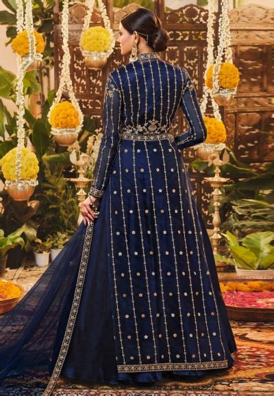 Navy Blue Net Long Anarkali Suit 3203