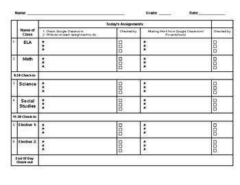 Student Daily Assignment Plan Sheet By Boykin Creations Tpt