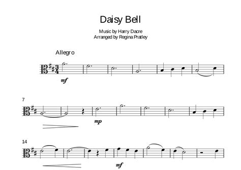 Daisy Bell Arr Regina Pratley By Harry Dacre Sheet Music For Viola Solo At Sheet Music Direct