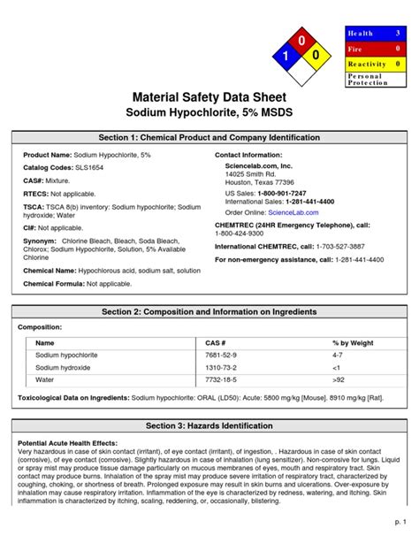 Sodium Hypochlorite Msds Sodium Hydroxide Chlorine