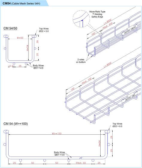 Cable Traywire Mesh Cable Tray Inox 304 54mm High 30mm Wide 3m Long O