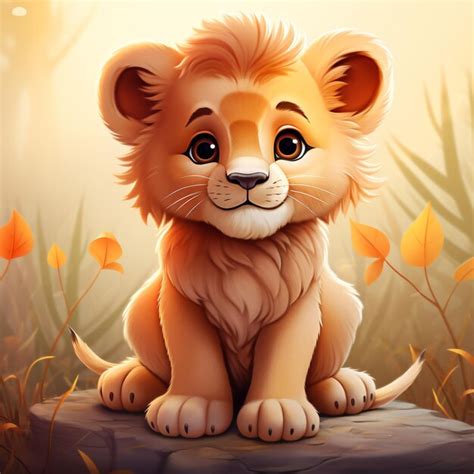 Premium AI Image Cartoon Cute Baby Lion Ai Generative Image