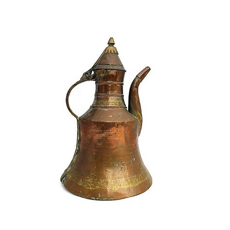 Antique Copper Brass Large Coffee Water Pot Dallah Turkish H