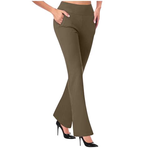 Amkenre Dress Pants Women Stretchy Long Micro Pull Slim Flare Trousers With Pockets Capri Mid