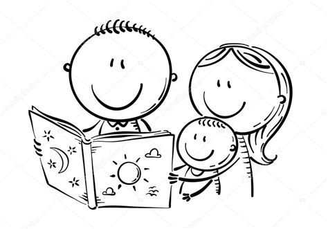 Vector Mother And Son Outline Cartoon Mother Father Son Reading Book