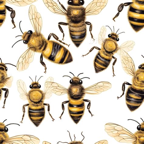 Un patrón de abejas sobre un fondo blanco Foto Premium