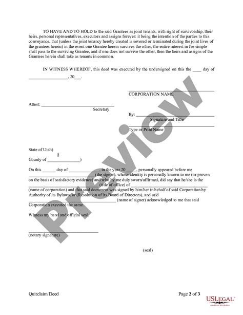 Utah Quitclaim Deed From Corporation To Two Individuals Us Legal Forms