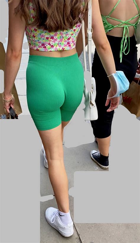 Perfect Brunette With Tight Booty In Green Spandex Shorts VTL Short