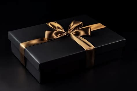 Premium Photo Black Giftbox With Golden Satin Ribbon Bow Isolated On