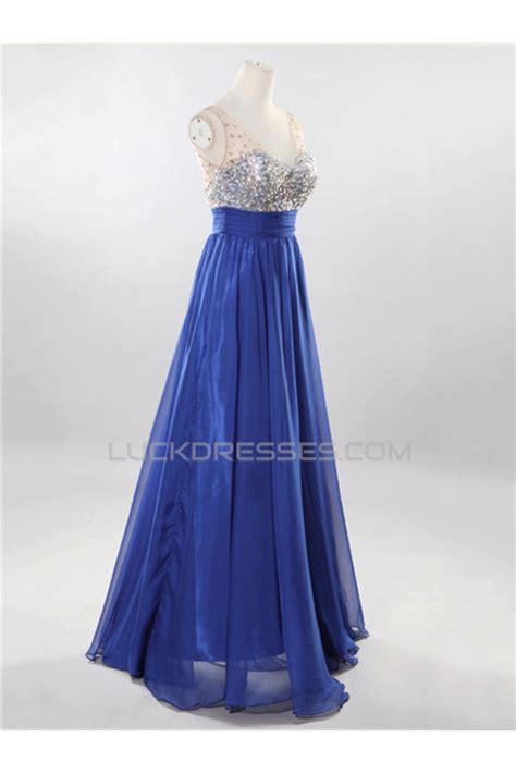 A Line V Neck Beaded Long Chiffon Prom Evening Formal Dresses Ed011526