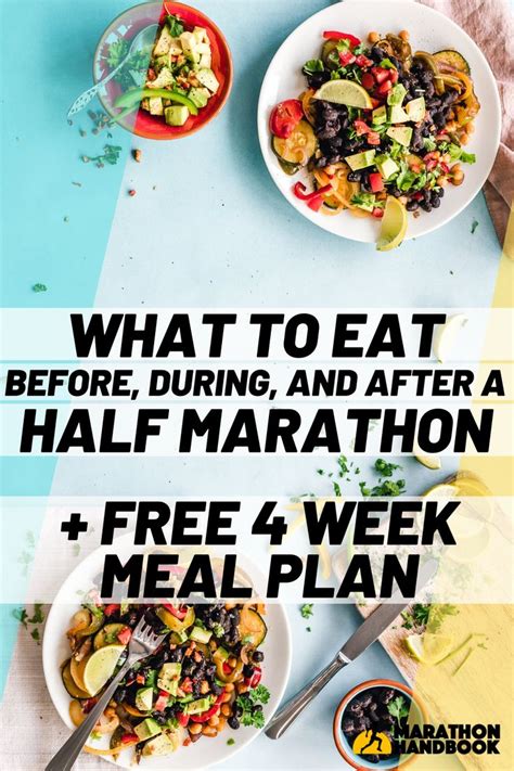 Two Plates Of Food With The Words What To Eat Before During And After A Half Marathon Free 4