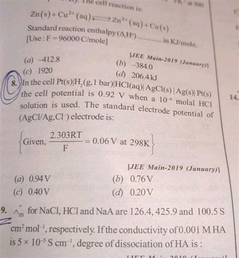 Zn S Cu2 Aq Zn2 Aq Cu S Standard Reaction Enthalpy H Use F 96