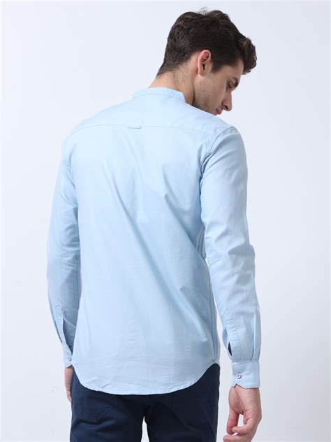 Buy Sky Blue Casual Plain Full Sleeve Jute Cotton Men Shirt