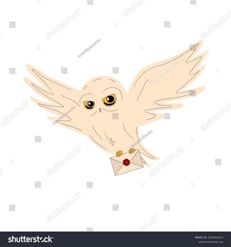 Magical White Owl Flies Delivers Letter Stock Vector Royalty Free