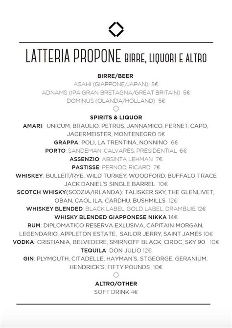 Menu Da Latteria Garbatella Pub Bar Roma