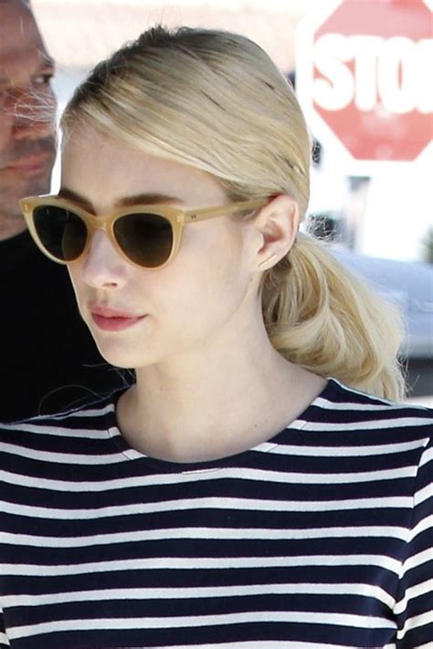 Emma Roberts Straight Platinum Blonde Dark Roots Low Ponytail