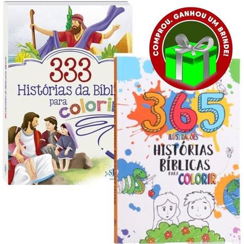 Combo Livro 365 Histórias Bíblicas para Colorir Infantil Crianças