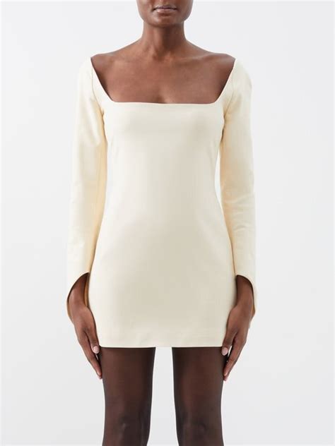 Khaite Khaite Tate Square Neck Twill Mini Dress Womens Cream Editorialist