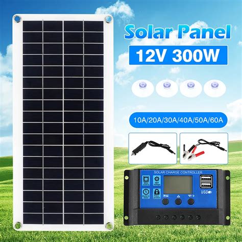 300W Flexible Solar Panel 12V Battery Charger Dual USB With 10A-60A ...