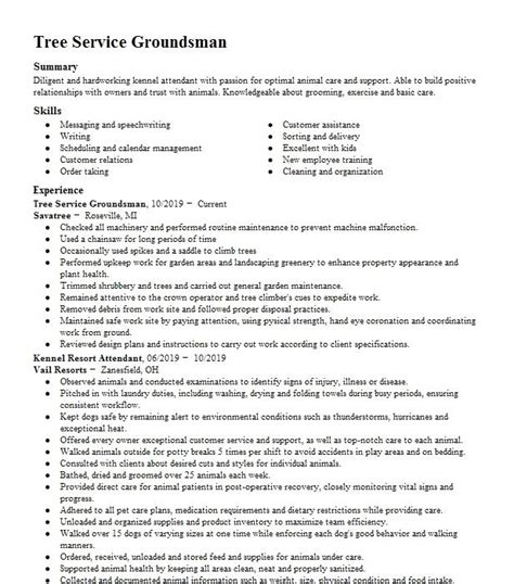 Tree Service Groundsman Resume Example