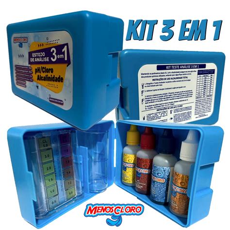 Kit Estojo Teste Medidor De Cloro E Ph e Alcalinidade Água De Piscina