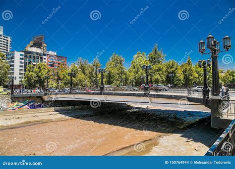 View On Bridge Across The Mapocho River In Santiagochile Editorial