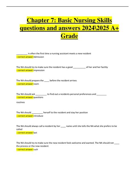 CNA Chapter 7: Basic Nursing Skills Questions and Answers 2024/2025