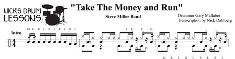 “Take The Money and Run” Steve Miller Band – Drum Sheet Music - Nicks Drum Lessons