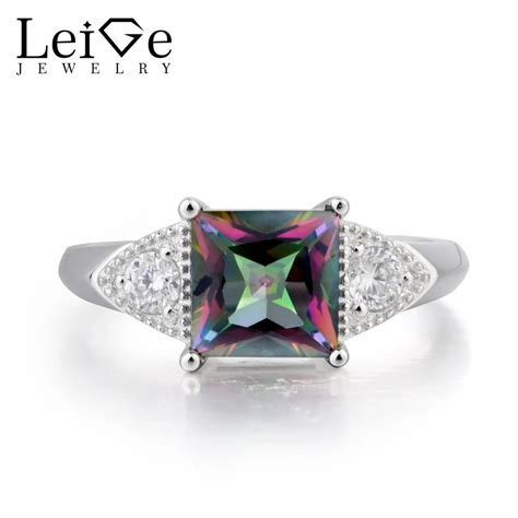 Leige Jewelry Real Mystic Topaz Ring Rainbow Topaz Ring Wedding Ring