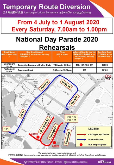 Sbs Transit Temporary Route Diversion Poster For National Day Parade