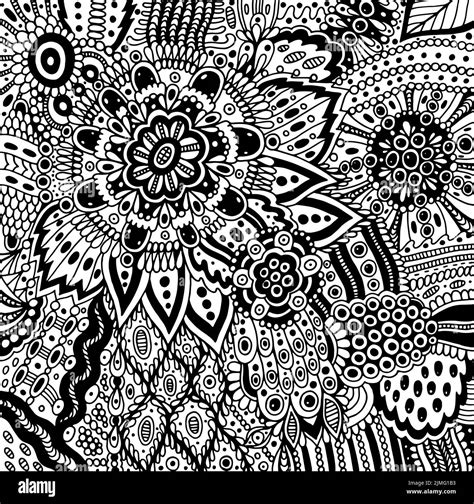 Trippy Psychedelic Pattern With Surreal Doodle Floral Motifs Mandala