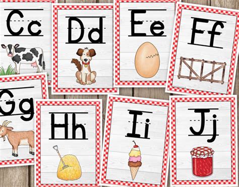 Printable Farm Theme Alphabet Posters Abc Letters Classroom Decor