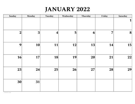 Colorful January 2022 Calendar