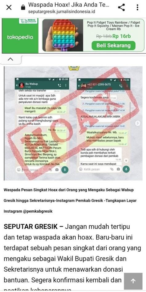 Salah Akun Whatsapp Wakil Bupati Gresik Aminatun Habibah Membagikan