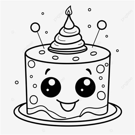 Cartoon Birthday Cake Coloring Page Outline Sketch Drawing Vector