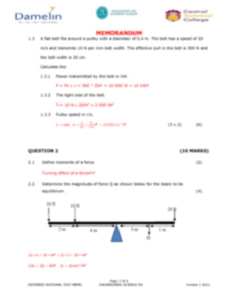 Solution Engineering Science N Deferred National Test Memo Studypool