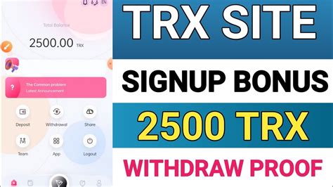 New Trx Cloud Mining Site 2500 Signup Bonus Withdrawal Proof Trx