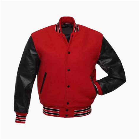 Custom Red Wool Body And Black Leather Sleeves Varsity Jacket Wholesale