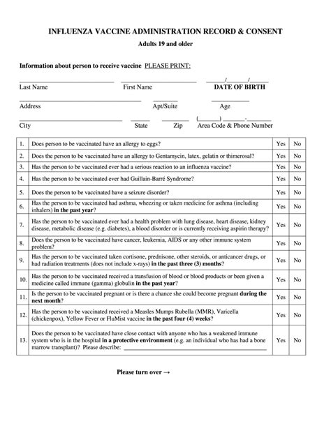 Influenza Vaccine Administration Record Consent Chesco Form Fill Out And Sign Printable Pdf